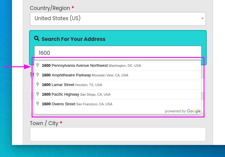 Wxample address-lookup results Wxample address-lookup results
