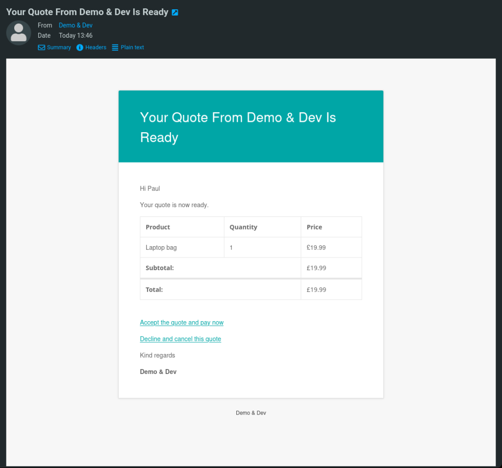 Quote is ready email