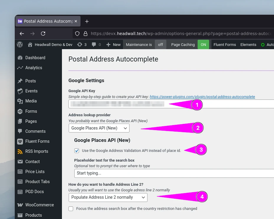 Postal Address Autocomplete - recommended settings